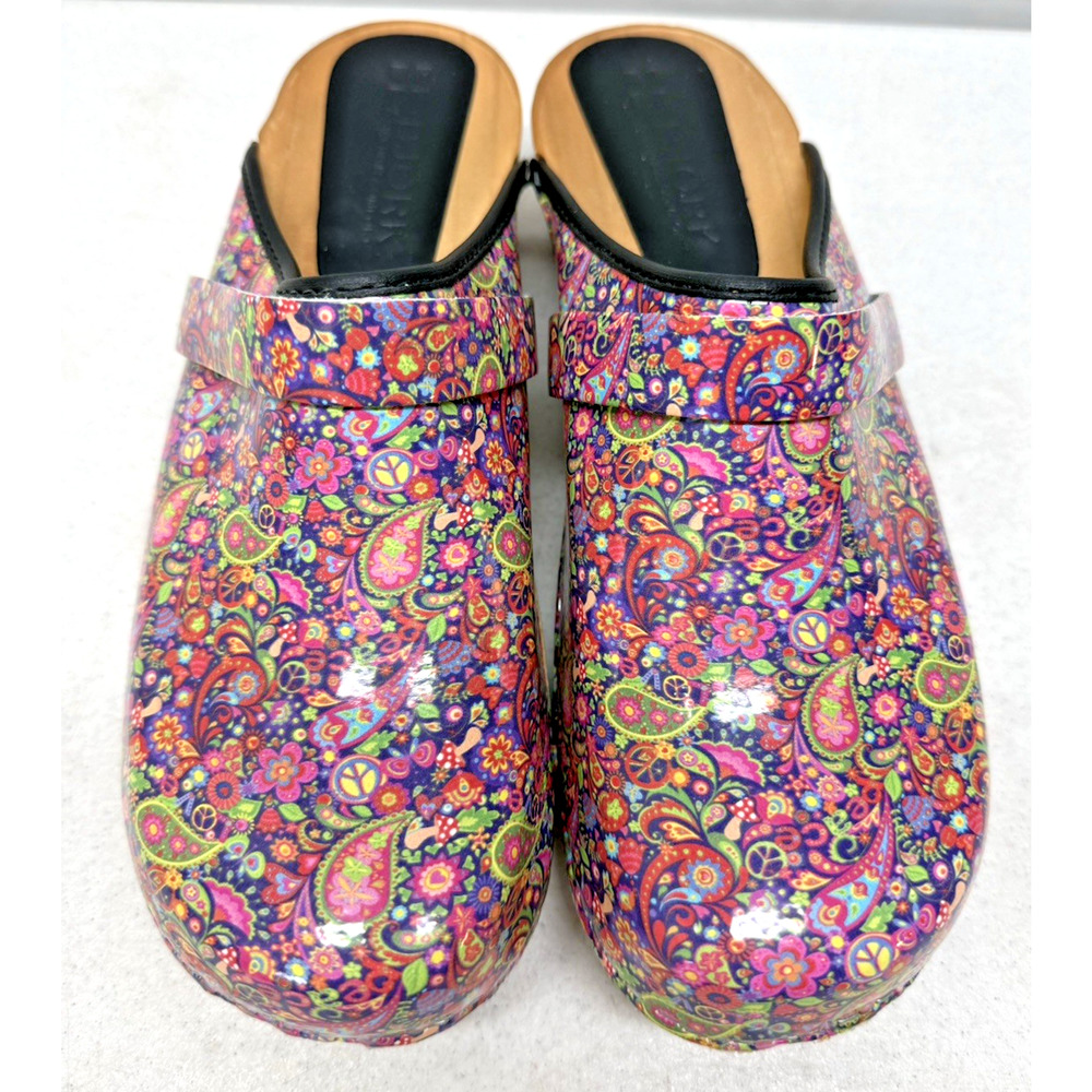 BJORK Swedish Comfort Clogs Womens 42/ 12 Pink Floral Leather Mules Shoes